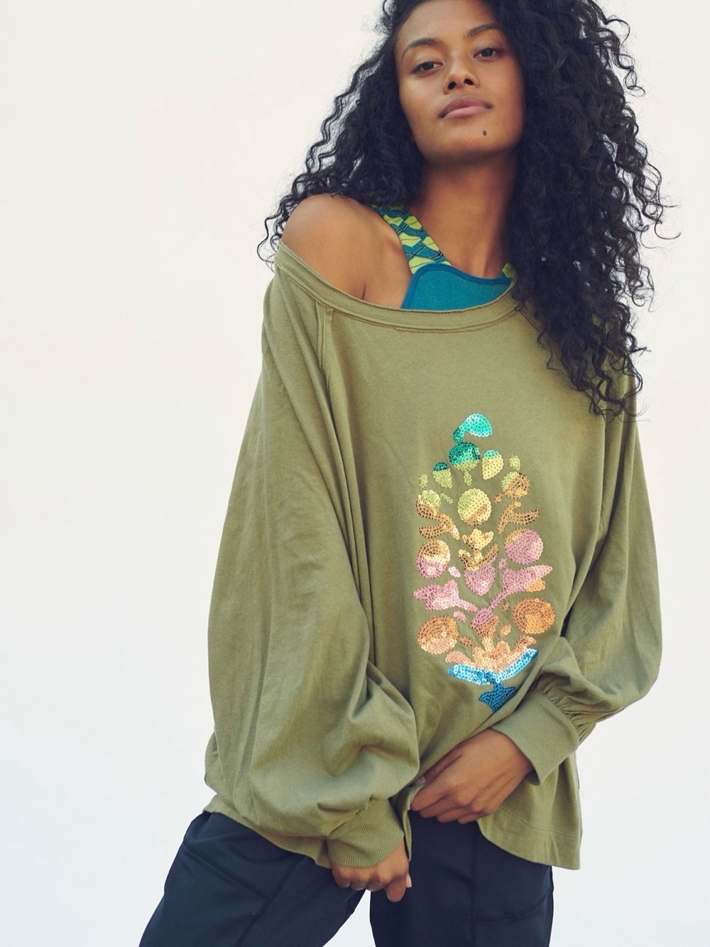 NWOT Free People Movement She's Everything Sequin Buti Long-Sleeve Tee